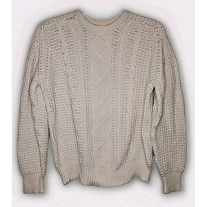 Vintage Davison's Of Bermuda Men's Cable Knit Sweater Pure New Wool Beige Sz L